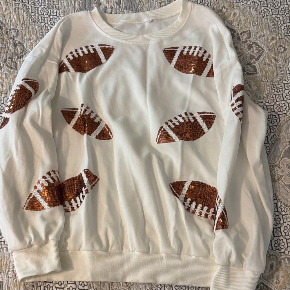 White Sweatshirt with Sequin Footballs
